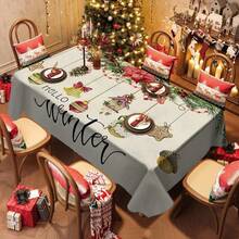 1pc Rectangular Tablecloth, Fresh Winter Theme Tablecloth | Christmas Season Healing Dining Table, Party Atmosphere Setter, Suitable For Daily Home Living Room Dining Room, Outdoor Picnic, Theme Events, Lightweight And Washable, Can Be Used Indoors/Outdoors
