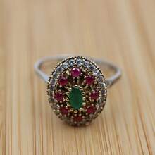 Nhẫn vàng hai tông màu đá Cubic Zirconia đỏ Boho cổ điển dành cho nữ Nhẫn bạc độc đáo Nhẫn thủ công Thổ Nhĩ Kỳ Quà tặng trang sức dự tiệc hàng ngày - Nhiều màu - Xem 6