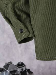 2件套男童春秋拼接休闲工作服宽松长袖衬衫和抽绳灯芯绒裤套装 - 彩色 - 查看 4