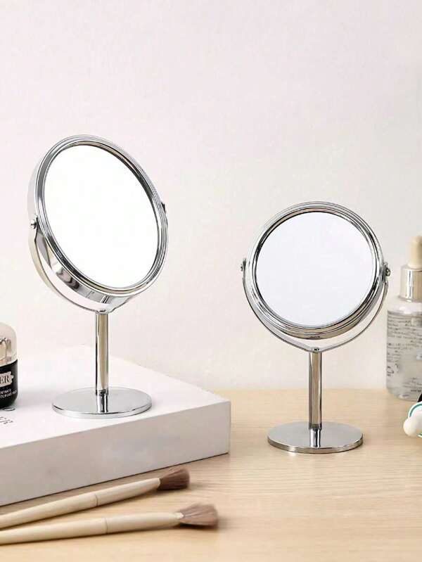 1 pieza Espejo de maquillaje portátil ovalado de metal, espejo de tocador de doble cara con rotación de 360°, aumento de 1:2, espejo de maquillaje de oficina, regalo para hermanas y amigas