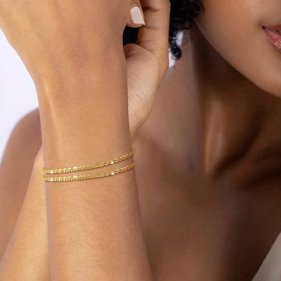 Set Of 2 Elegant Gypsophila Bracelets For Women, 925 Silver Or 18K Gold Plated - 金色 - 查看 1