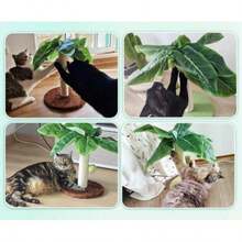 互动式猫抓柱，配有悬挂球和绿叶 - 适用于室内猫的耐用剑麻绳树，适用于小猫的木制轨迹球玩具，适合爱玩猫科动物的家具设计，猫玩具小猫抓板树，适用于小猫的室内猫抓柱，可爱的绿叶猫抓柱，配有剑麻绳，室内猫柱，猫树宠物产品