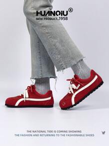 HUANQIU 2025新款女鞋女滑板鞋一双百搭时尚透气系带居家办公户外小白鞋百搭轻便舒适小白鞋系带软底运动鞋休闲鞋跑步鞋圣诞苹果红四季鞋 - 紅色 - 查看 7