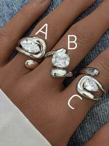 3pcs/1pc Minimalist Silver Zirconia Design Stainless Steel Rings, Accessories, Jewelry For Women, Suitable For Summer Wear - Silver - View 4