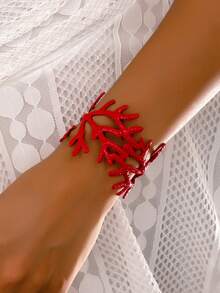 1 chiếc vòng tay san hô đỏ kim loại thời trang dành cho nữ - Đỏ - Xem 9