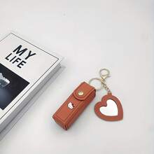 Sanrio 1PC Sanrio Hello Kitty Portable Lipstick Storage Box With Heart-Shaped Mirror - Leather Lip Balm Protective Case, Cute Keychain Pouch (Hanging Design), Mini Coin Purse & Lipstick Holder, Ideal Gift For Girlfriend, Bestie & Daily Use