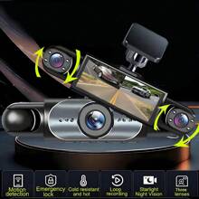 Cámara de salpicadero de 360° para automóviles, cámara frontal e interior izquierda y derecha, cámara de salpicadero para automóviles, DVR con triple cámara, pantalla IPS de 3.16", ángulo amplio, grabación en bucle, visión nocturna