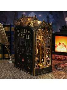 Book Nook Kit, 3D Wooden Puzzle, DIY Miniature House Kit For Book Nook Shelf Insert Decoration, Magic Book House Stand, Bookshelf - Gothic Castle - 查看 7