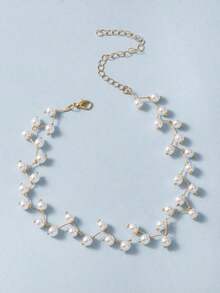 "Imoli Random Faux Pearl Decor Choker Necklace –  And Elegant Design, Perfect For Everyday Wear, Casual Or Special Occasions, Fashionable Jewelry For Women, Unique And Versatile Accessory" - 黃金 - 查看 4