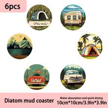 1set/4buc/6buc suporturi pentru pahare de noroi cu diatomee, model de foc de tabără pentru camping, suporturi pentru cafea cu motive florale, decorațiuni multi-ocazie pentru casă și restaurant, cadouri de festival, decorațiuni de masă, decorațiuni zilnice, decorațiuni pentru petreceri tematice.