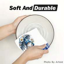 2/4/6/48pcs Soft Kitchen Towels/Hand Towels With Small White Flower & Gnome Prints, Multi-Purpose, Quick Drying Dish Cloths, Suitable For Kitchen, Celebrations, Weddings, Decorations