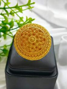 1pc Fashion Elegant Popular Cross-Border Exquisite 3D Carved Plated Gold Ring, Middle East Dubai Europe & Africa Bridal Wedding Party Dress Accessory Holiday Gift Everyday Jewelry, Adjustable Size