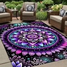 1pc Extra Large Bohemian Purple Mandala Area Rugs - Non-Slip Machine Washable Floor Rugs With Purple/Blue/Pink/Black/Teal Intricate Pattern, Durable Polyester & TPR Backing For Living Room, Bedroom, Home Decor - Style 1 - View 2