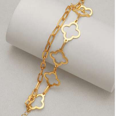 1 chiếc vòng tay hình cỏ ba lá rỗng tối giản, phụ kiện độc đáo và đa năng.