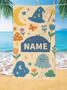 1 件 26*18 英寸定制沙滩巾，带有魔法、太空、糖果、运动、自然、海洋图案，以独特字体印有个性化名称，适合夏季旅行、海滩旅行、日光浴、防风 - 彩色 - 查看 4