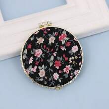 1pc Fashionable & Elegant Vintage Floral Print Portable Folding Compact Mirror