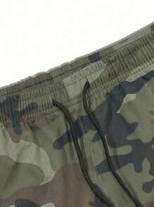 男士迷彩工装短裤一件装 - 夏季宽松速干短裤，适合休闲、海滩和户外活动，情人节礼物 - 軍綠色 - 查看 3