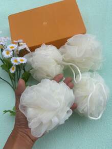 4件套可爱纯色沐浴海绵、沐浴球、沐浴花、丝瓜络、海绵浴球，约20克/个，颜色随机