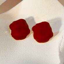 1 Pair Of Simple Retro Oil Drop Irregular Geometric Square Earrings, Elegant And Suitable For Women To Wear At Parties And Banquets - 紅色 - 查看 9