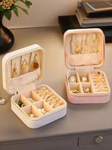 5/1pc Portable Jewelry Box Women Small Jewelry Box Simple Home Jewelry Storage Box Travel Storage Box Exquisite Mini Travel Jewelry Storage Box Zipper Box Earrings Rings Necklace Bracelet Portable Makeup Bag, Cute Makeup Bag Back To School Essentials Unforgettable Holiday Gifts Easter Gifts