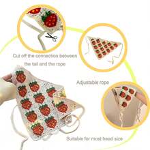 2 Pcs Crochet Bandana Headband Scarf Hair Bandanas Women Girls, Knitted Hair Scarf Strawberry Kerchief Cute Stylish Vintage Hair Decoration With 2 Hair Clips (Pink+Beige) - 粉紅色+米色 - 查看 5