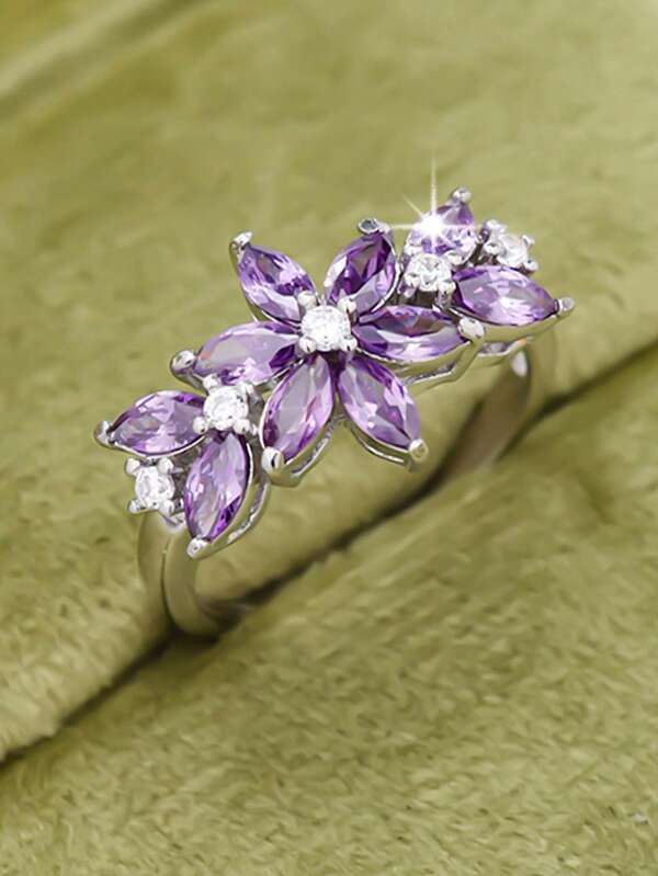 1pc Women's Fashionable Exquisite Luxurious Romantic Elegant Floral Design Jewelry Gift Ring, Thanksgiving Ceremonial Surprise Gift For Parents And Elders