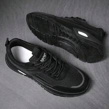 بوت عمل كاجوال للرجال، بوت برباط قابلة للتنفس من قماش الشبكة مع كاب للأصابع، بوت عمل خارجية عتيقة، مناسبة لجميع المواسم - الأسود - مشاهدة 4