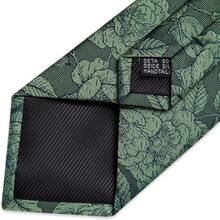 Silk Floral Necktie Set With Tie Clip, Handkerchief & Cufflinks - Olive Green - View 8