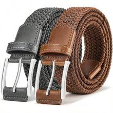 Cinturón Hombre,BULLIANT Cinturón Trenzado Elástico Tejido Extensible Y Hebilla De Aleación De Zinc,Ancho 1 3/8 - 2Paquete-Gris Oscuro / Marrón1501 - Ver 11