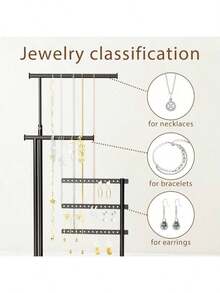 Adjustable 17.5" Jewelry Holder Organizer Stand, Sturdy Metal Hanger For Necklaces, Earrings, Bracelets, Rings – Black Jewelry Display & Storage