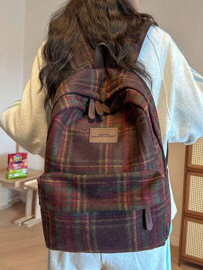 Letter Contrast Color Women's Functional Zipper Large Capacity Multipurpose Backpack