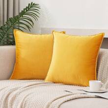 1 件天鹅绒边缘纯色方形靠垫套，适用于沙发卧室汽车，18 英寸 X 18 英寸（45 厘米 X 45 厘米） - 亮橙色 - 查看 5