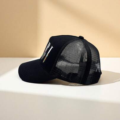 Cappellino da camionista con logo classico, berretto da baseball stile streetwear hip hop con stella nera, cappellino casual da esterno regolabile in rete, per uomo