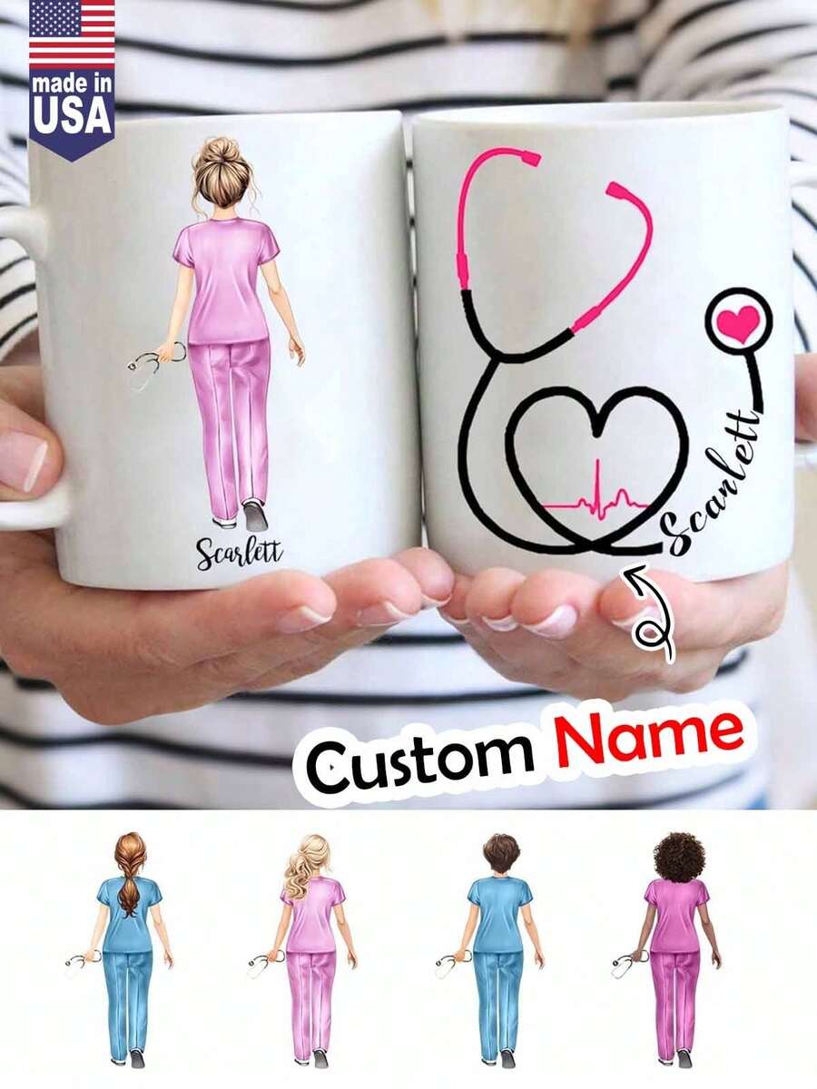 1pc Custom Nurse Gifts For Women, RN Mug, Personalized Nurse Coffee Mug, Nurse Appreciation Gift, Registered Nurse Gifts For Birthday Graduation Nurse's Day, Novelty Coffee Mug, Durable High-Quality, Ideal Grad Gifts For Her - To Nurse - View 1