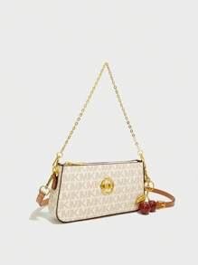 Nuova borsa a baguette classica in PU impermeabile con stampa a lettere, decorata con pendente a forma di ciliegia e motivo a lettere in metallo, con tracolla regolabile, borsa a spalla casual da donna, portafoglio, borsa da lavoro alla moda, adatta per lo shopping, gli spostamenti, le vacanze e i viaggi.