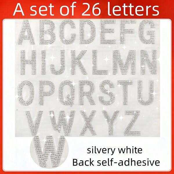 26 piezas de pegatinas de letras mayúsculas en inglés de cristal de rhinestone autoadhesivas, tamaño de 4 cm, para decoración DIY en ropa, zapatos, sombreros, regalos de cumpleaños, insignias con nombre
