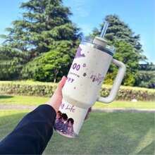 40oz/20oz Isolierte Edelstahl Wasserflasche mit Griff & Strohhalm - Koreanischer "Wal" Design Vakuumflasche für Outdoor, Reisen, Schule | Perfektes Geschenk für Kpop Fans, Valentinstag Präsent