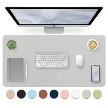 60 x 35 厘米真皮桌垫，真皮鼠标垫，电脑键盘一体式桌垫，大号鼠标垫，笔记本电脑游戏桌垫，高端桌垫，真皮书写学习防污清洁桌面，防滑护眼真皮桌垫，大号鼠标垫，防滑桌垫，防水PU真皮桌面保护垫，书写垫，适用于办公室和家庭（浅紫色）