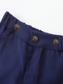 KIMOCAT 2 件男童绅士套装，长袖白衬衫和吊带裤 - 藏蓝色 - 查看 5