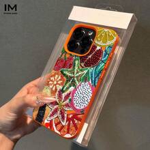 Large Hole Leather Texture Design Embroidered Fruit Pattern Element Printing Anti-Drop Shockproof All-Inclusive Mobile Phone Case Suitable For IPhone 16pro Max/16pro/16plus/16/15/14/13/12/11/XSMAX/XS Cute Fashion Halloween Valentine's Day Christmas Gift - trắng - Xem 2