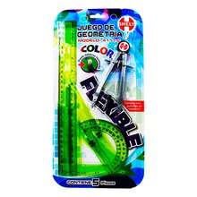 Lincky Juego de Geometría, set de 5 piezas incluye, regla, transportador, Escuadra, Compás. Juego geométrico flexible puede doblarse con facilidad - 4111-C - Ver 1