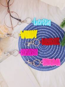 Etiqueta de nombre para mochila, llavero de acrílico personalizado, etiqueta de acrílico personalizada, etiqueta para bolsa de pañales, etiqueta para lonchera, etiqueta para niños, llavero personalizado para Acción de Gracias, Navidad, familia, novia, mamá, regalos, accesorios personalizados, estilo casual callejero - plateado - Ver 8