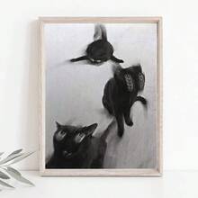 Tranh canvas hình mèo đen không khung (1 bức) - Tranh sơn dầu trừu tượng, tranh trang trí dọc theo phong cách tối giản hiện đại, tranh in trên vải canvas chất lượng cao, thích hợp cho phòng khách, phòng ngủ, văn phòng tại nhà. - Nhiều màu - Xem 3