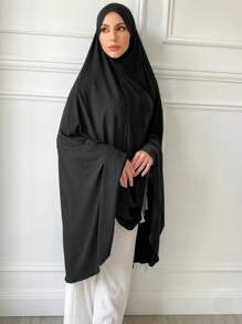 1 buc Eșarfă musulmană fără mâneci, culoare solidă, mărime plus, pentru femei, eșarfă hijab cu acoperire completă instantanee, design de acoperire a bărbiei, potrivită pentru asortare zilnică, Al-Amira, Khimar, Jilbab, toate anotimpurile