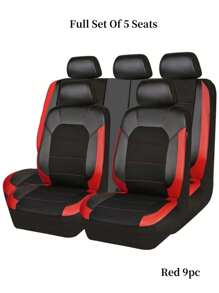 全套汽车座椅套（5座/9件），前排座椅套（2座/4件），通用型汽车座椅套，采用皮革和3D透气网布制成，拉链设计，预留头枕开口，适用于轿车、卡车和SUV，兼容安全气囊。9件套包含：2个前排座椅套、1个靠背套、1个后排座椅套和5个头枕套。4件套包含：2个前排座椅套和2个头枕套。