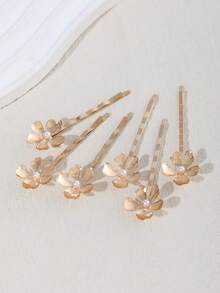 6个简约合金花叶发夹，可爱发饰，适合婚礼、日常、派对、生日、夏季、海滩等场合。 - 金色 - 查看 2