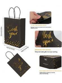 24/48 Thank You Gift Bags, Stylish Simple Paper Gift Bags, "Thank You" Gold Hot Stamping, Black And White Exquisite Paper Tote Bags, Party Gift Packaging Bags, Suitable For Birthday Parties, Christmas, Halloween, Easter Gift Packaging Bags, Thank You Gift Bags, Party Bags, Shopping Bags, Wedding Bags, Retail Bags, Merchandise Bags - 彩色 - 查看 2