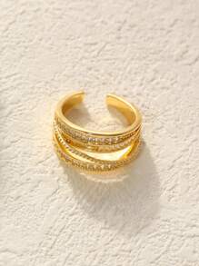 1 buc. Inel deschis multistrat, stil luxos rafinat, încrustat cu zirconiu cubic, accesoriu pentru femei, versatil la modă, potrivit pentru purtare zilnică, întâlniri, reuniuni, petreceri, accentuează farmecul, cadou pentru femei, cadou pentru prietenă, cadou de ziua de naștere, cadou de Crăciun.