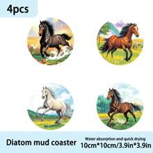 1 set/4 pièces/6 pièces de dessous de verre en boue de diatomées à motif cheval, dessous de verre à fleurs pour café, décorations multi-occasions pour maisons et restaurants, cadeaux de fête, décorations de table, décorations quotidiennes, décorations de fête à thème.