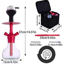 Shisha 水烟套装便携式水烟，包含所有配件，便携式布袋，14 英寸单管水烟，耐用硅胶水烟碗，水烟配件，旅行水烟，迷你水烟，高品质节日礼物 - 均碼 - 查看 3